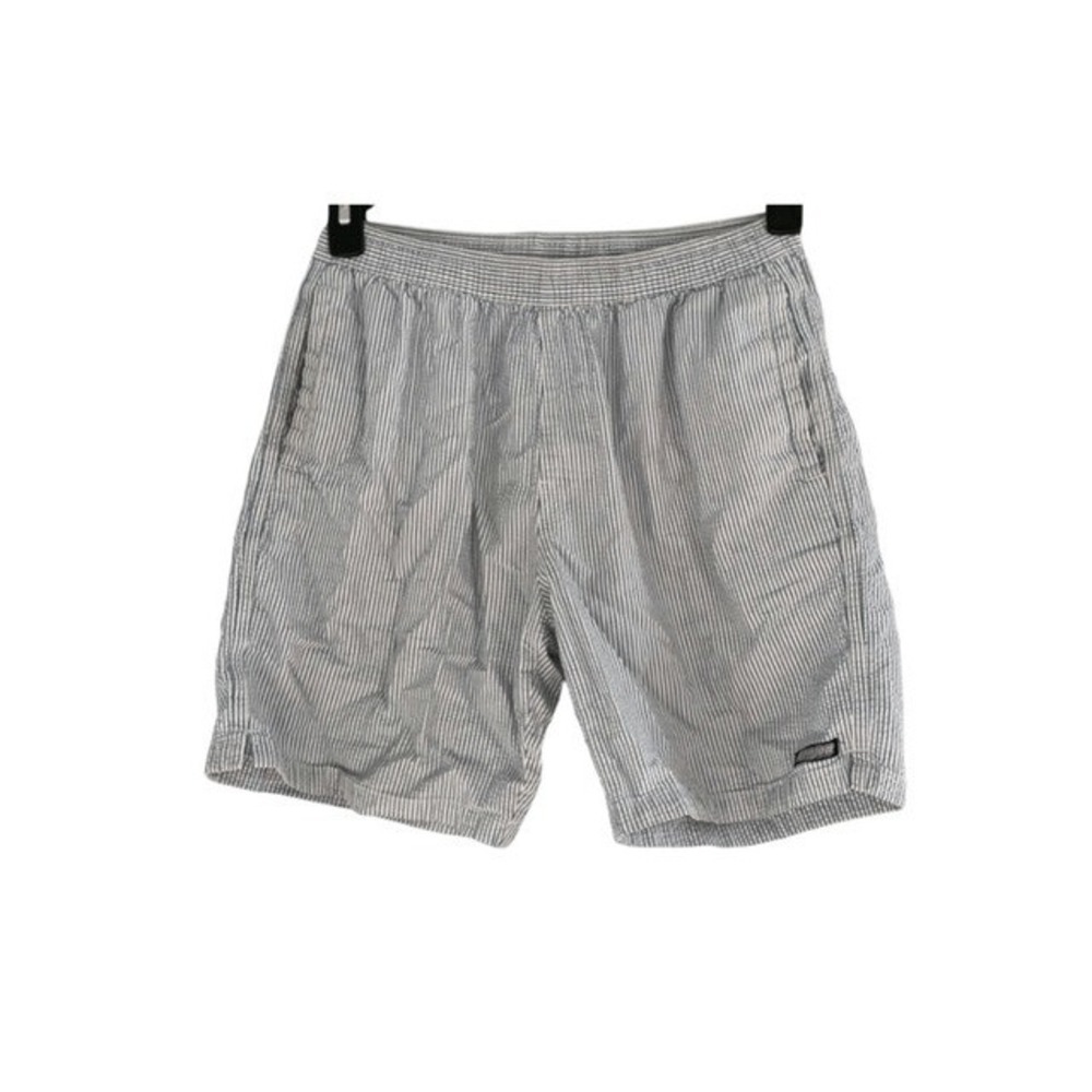 Ron Jon Striped Seersucker Hybrid Board Shorts Blue White Cotton Pull-On M